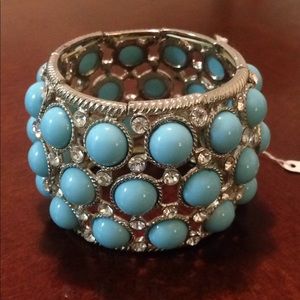 Turquoise & rhinestone stretch statement bracelet
